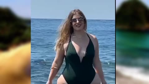 Beauty plus size model swimmer