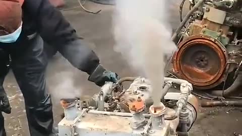 Scrapped car engine scrap machineshop