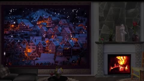 1 Hour ❄️ Cozy Winter By The Fire ❄️ Relaxing Music ❄️ Crackling Fire