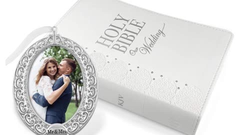 Wedding Bible Gift Set with KJV Bible & Silver-Plated Frame Ornament with Crystals from Swarovski