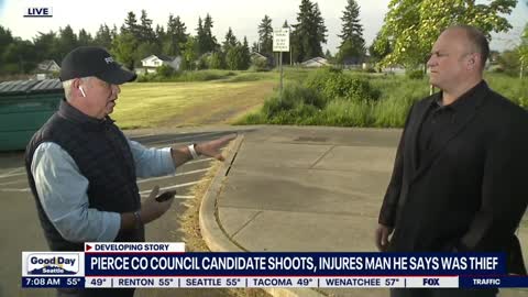 PIERCE CO. COUNCIL CANDIDATE SHOOTS AT SUSPECT IN STOLEN CAR SPEEDING TOWARD HIM