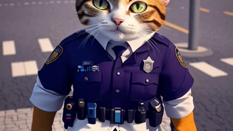 ✅Police Cat. 3D animation. Futuristic Video.