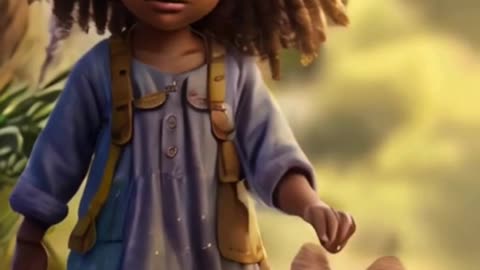 a photorealistic cute african girl age 10 years with sweet cat, walking at the nature