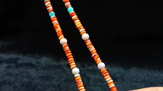 Natural turquoise and orange spiny oyster roundle beads with pink shell high quality02