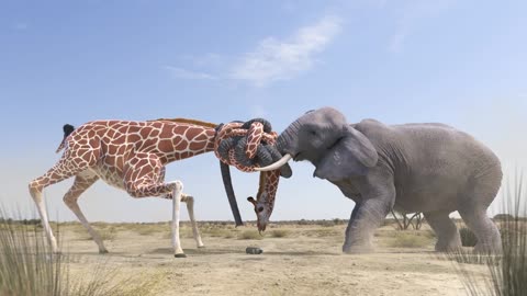 Elephant vs Giraffe Water Fight_1080p