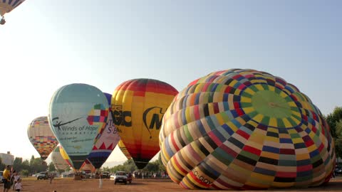 Hot air balloons taking off from the ground