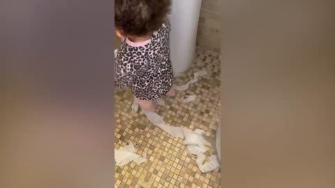 Try not to laugh- Baby in the washroom for having bath