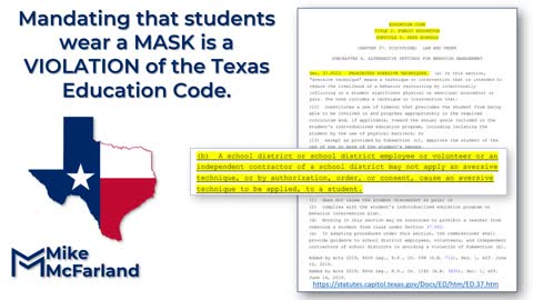 Texas Schools Can NOT Mandate Masks According To TX Education Code