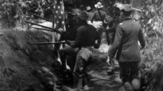 United States Troops & Red Cross In The Trenches Before Caloocan (1899 Original Black & White Film)