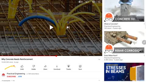 Practical Engineering video has concrete and rebar failure incorrect