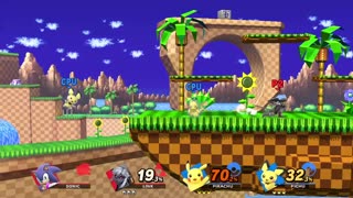 Sonic and Link Vs Pikachu and Pichu on Green Hill Zone (Battlefield Form)(Super Smash Bros Ultimate)