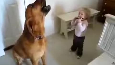 Funny baby playing an enjoying with dog 🐕 😂😂😂