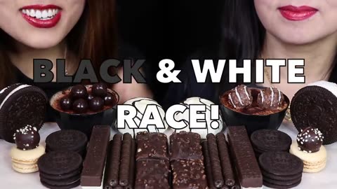 ASMR RACE! BLACK + WHITE DESSERTS (OREO ICE CREAM, TRUFFLE BOMB CAKE, MACARON, PUFF PASTRY, WAFER 먹방