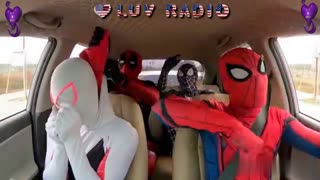 Marvel Universe .. Spider-Man, Venom, Deadpool and Spider-Gwen Cruising to LUV Radio (5 min movie)