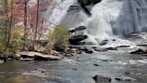 North Carolina nature hike up to Cedar Rock Falls, waterfall and creek bed in Transylvania County