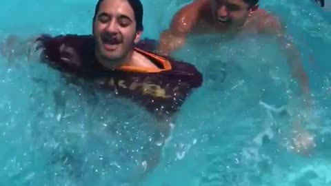 Guy flips on cow floaty almost drowns