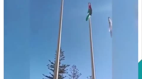 THE IRISH FLAG GETTING RAISED IN RAMALLAH PALESTINE