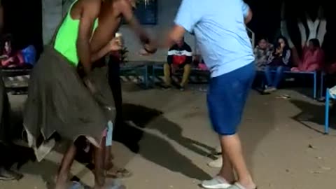 Funny dangerous tribal person dancing spiritual dance