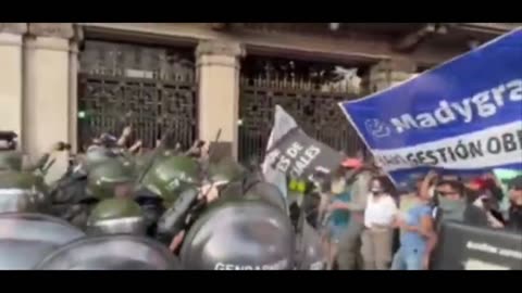 People in Argentina protest in front of Parliament