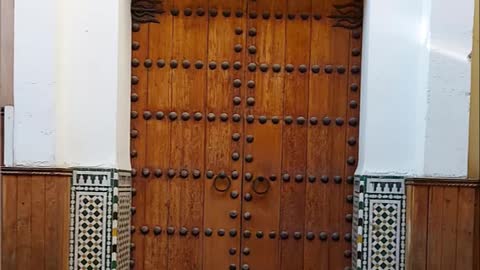 Old Doors in Old Medina of Fez City in Morocco.