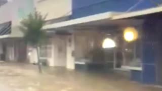 Heavy Flood waters in Historic downtown Sylacauga,Alabama