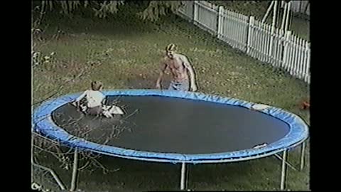 Shirtless Guy Backflips Himself Off Of A Trampoline