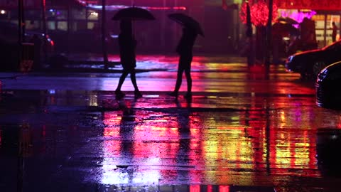 Rainy Rain Night Summer Colorful Reflection Wet