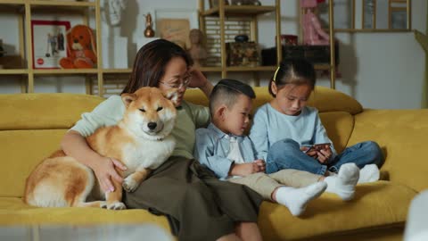 Happy family with the dog