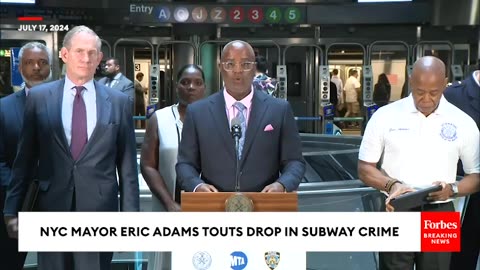 JUST IN: NYC Mayor Eric Adams Celebrates Drop In Subway Crime