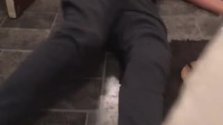Drunk guy trying to walk and falls down