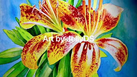Painting Tiger Lily Flowers in watercolor.