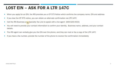 Did you lose your company EIN? Call the IRS for 147C Letter