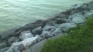 Filming the rocks of the sea, beyond the horizon at dusk [Nature & Animals]