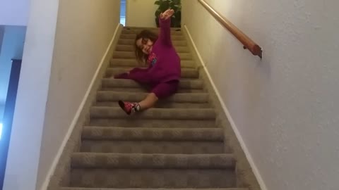 Adorable Girl Demonstrates How To Ballet Down The Stairs