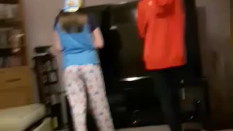 Dancing girl throws bucket