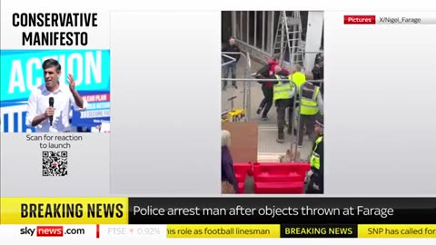 Man arrested after objects thrown at Nigel Farage _ Election 2024 Sky News