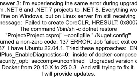 .NET 8 Microsoft Docker Image Failed to create CoreCLR, HRESULT 0x80070008