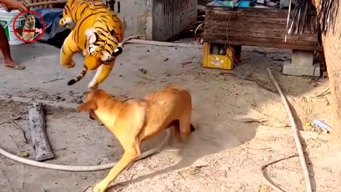 Pranking dogs with lion and tiger's toy