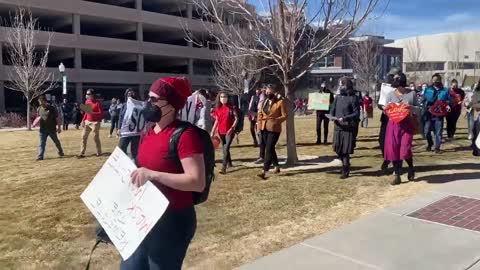 Students at the University of Nevada Reno protest over the mask mandate being