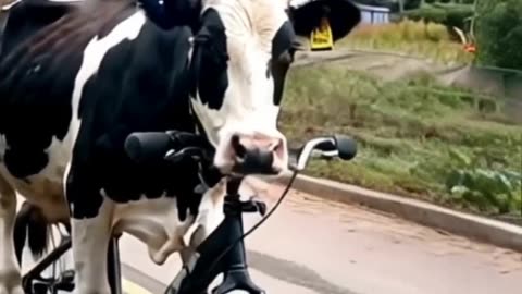 Just a cow on a bike