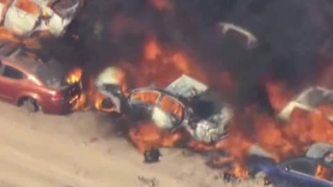 Fire at junkyard in Lancaster, California,