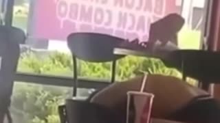 Man brings a knife into a fast food restaurant.