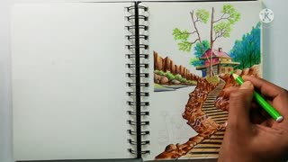 Nature Scenery Drawing With Pencil Colour