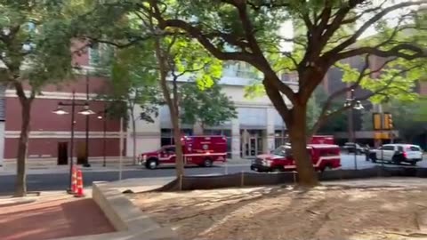 Firefighters battling fire at the First Baptist Church in Downtown Dallas, Texas