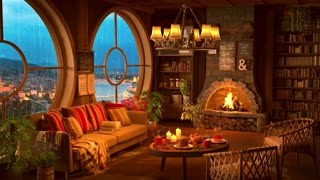 Cozy Lounge Area with Fireplace and Raining Sounds - CracklingFire