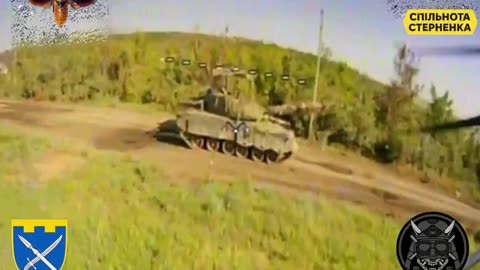 Ukrainian Drones Running Down A Russian Tank Setting it Alight