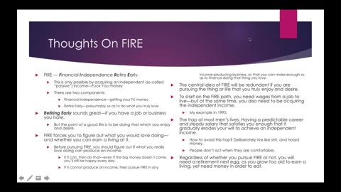 Weekly Webinar #18 - “Thoughts On FIRE”