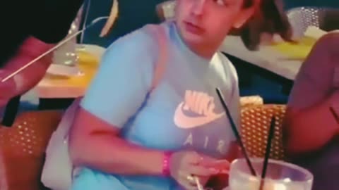 Girl funny reaction when someone stealing her meal
