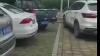 Pick up bumps illegally parked car away