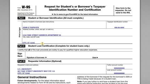 How to Fill Out IRS Form W-9S for a Student